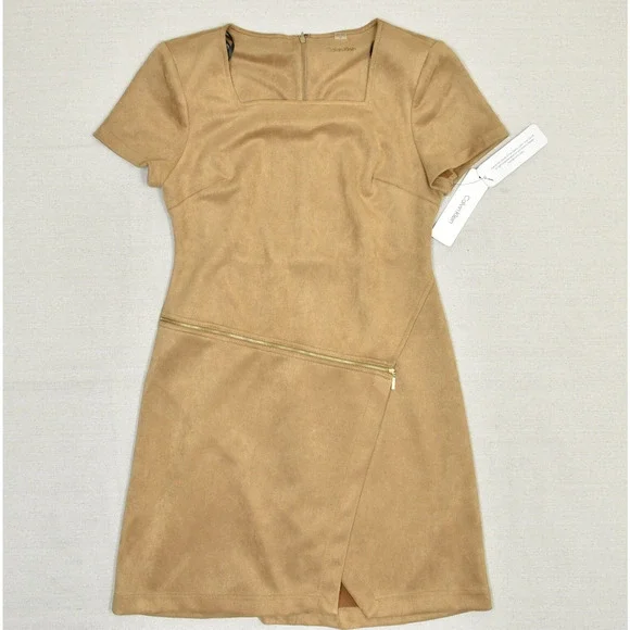 Calvin Klein | Dresses | New Calvin Klein Women Dress Square Neck Solid  Polyester Brown Size Velvet | Poshmark